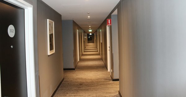 A hotel corridor